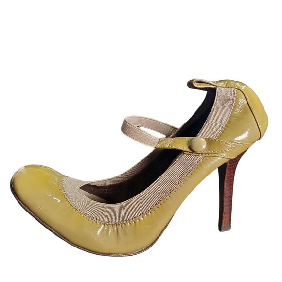 BCBG MAXAZRIA Green Patent Leather Pumps Size 8 Ankle Strap 4" Stiletto Heel - Picture 1 of 12